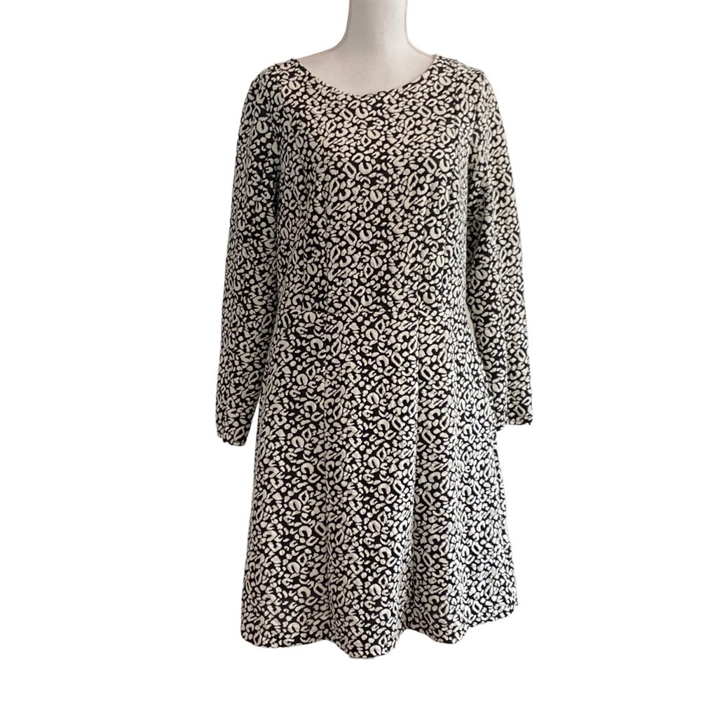 H&M Animal Print Long Sleeve Shift Dress SZ Large Black & White Pockets NEW